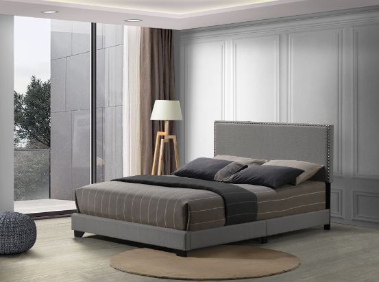 Leandros - Queen Bed - Light Gray Fabric