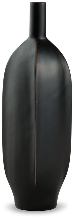 Impress with the simply sleek stylings of this vase. A black finish coats the piece, with a brown rub on the corners acting as a subtly eye-catching design element. What a chic addition to your bookcase, mantel or tabletop.<br/><br/><b>Product Features</b