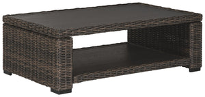 Style. Comfort. Quality. Value. This outdoor coffee table really goes to town, giving you the total package for outstanding outdoor living. Crafted to withstand the elements, this outdoor tableâ€™s resin wicker base and rust-proof aluminum frame ensure ca