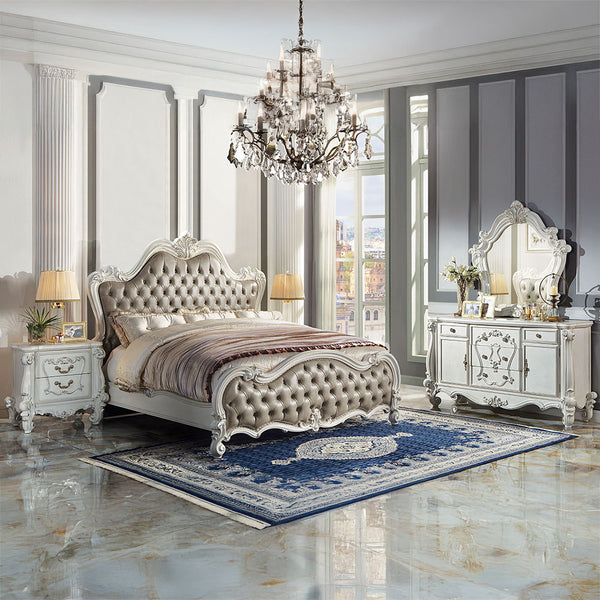 Versailles II - Eastern King Bed - Vintage Gray PU & Bone White Finsih