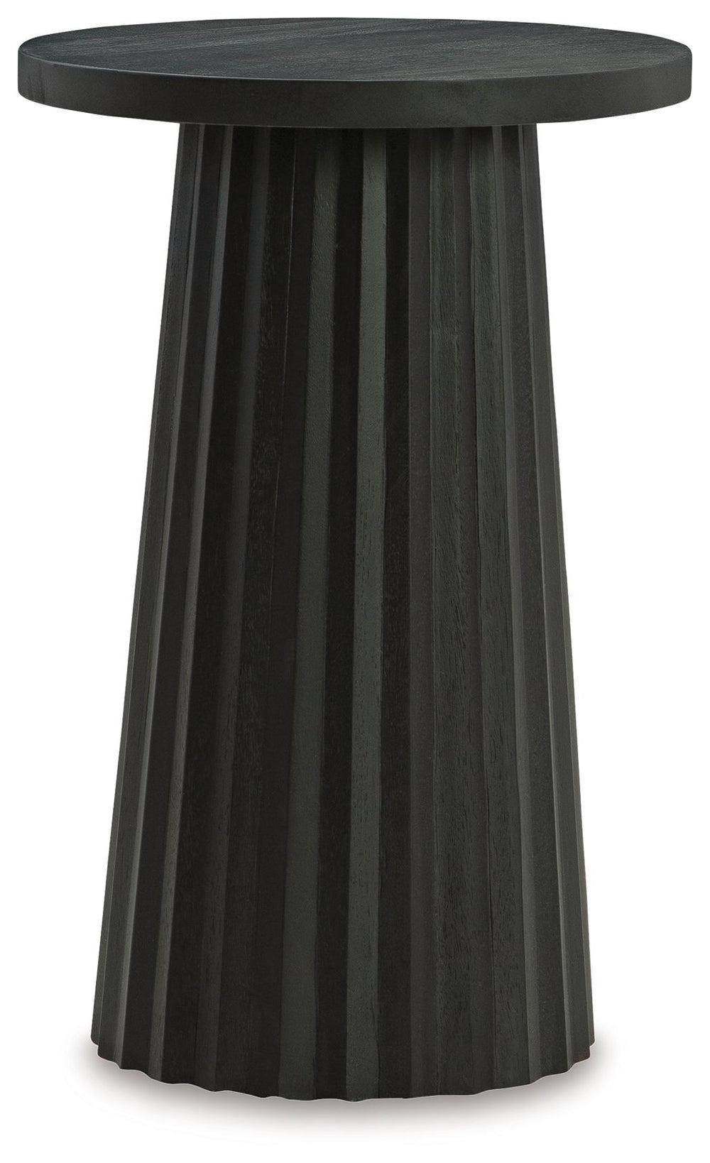 Show off your trend-right sensibilities with this contemporary accent table. Designed for the modern tastemaker, the solid wood piece wows with a fluted base. This organic beauty can be used on its own or grouped with other pieces in the collection. Howâ€