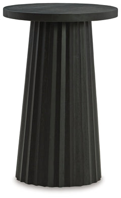 Show off your trend-right sensibilities with this contemporary accent table. Designed for the modern tastemaker, the solid wood piece wows with a fluted base. This organic beauty can be used on its own or grouped with other pieces in the collection. Howâ€
