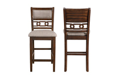 Enhance your dining room with this set of 2 New Classic Gia Counter Chairs in a warm brown cherry finish. Crafted from solid Rubberwood and Mindi veneers, these chairs combine durability with timeless beauty. The traditional cherry finish accentuates the 