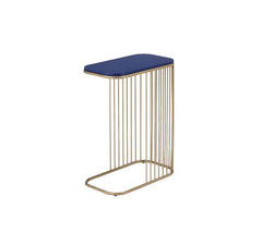 Employs a sense of simplicity in every detail, ,this contemporary style accent table features creative frame design with brilliant finishes for a stunning and voguish look. The bright blue table top showcases a sleek, modern touch, supported by a vertical