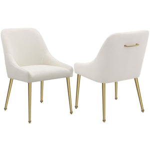 Cradle yourself in the embrace of opulence with this Italian style modern dining side chair, where comfort meets sophistication. Its plated metal legs, tapering into geometric spheres, create a foundation that-'s as sturdy as it is striking. The seat, a h