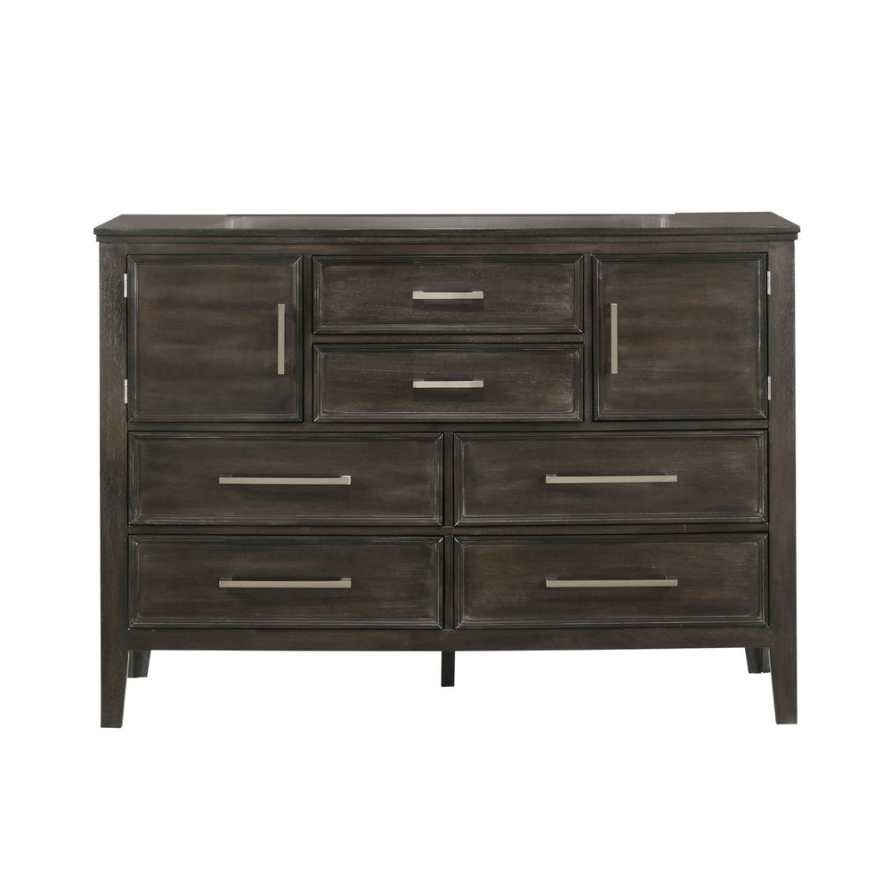 The Andover Six Drawer Wood Dresser in Nutmeg Brown is the perfect blend of durability, functionality, and style, making it a standout addition to any bedroom. Expertly crafted from solid Rubberwood, manufactured woods, and wood veneers, this dresser is b