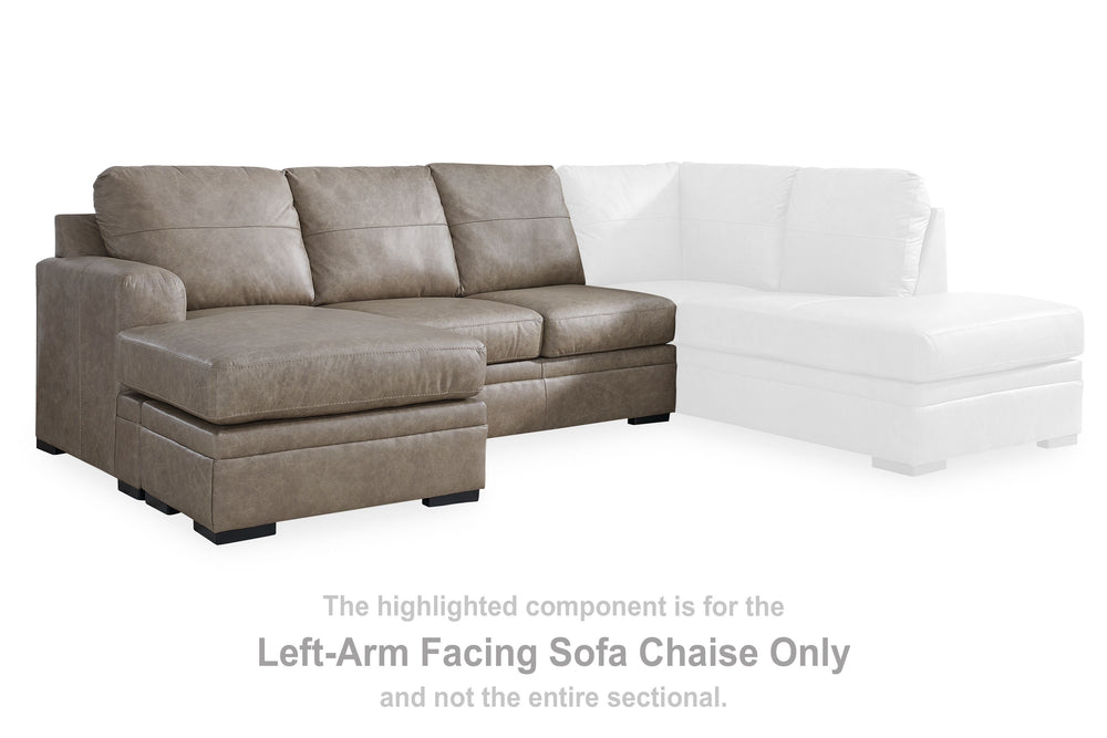This left-arm facing sofa chaise is made with a combination of 100% top grain leather and faux leather upholstery. Pairs with other items in the series to make a sectional<br><br><b>Additional Dimensions</b><br><ul><li>Arm height: 27-"</li><li>Seat depth: