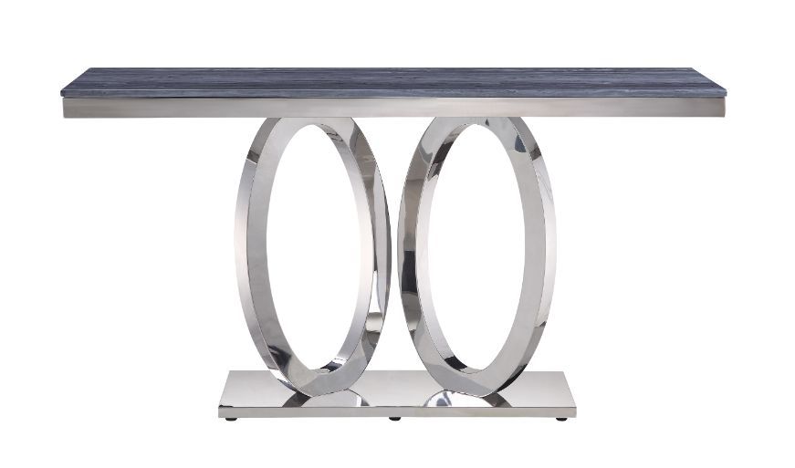 Balance your upholstered seating furniture with some high contrast elements that will make your living room feel more modern and complete. Sheen adds sparkle, Stainless steel frame works perfectly with cultured marble top. Shiny metal base designed with i