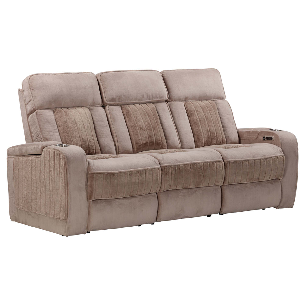 Spice up your movie nights with the Equinox Sofa Group. Consisting of the coordinating Equinox Power Sofa, Power Console Loveseat, and Power Recliner, each piece in the group features teddy-bear-soft fabric that is perfect for snuggling! All power seats a
