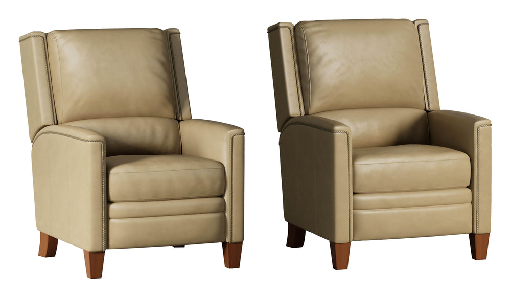 The Connor recliner boasts an effortless power recline for seamless relaxation. Upholstered in the finest soft leather with a custom match, it exudes sophistication. The decorative twisted rope stitching detail adds a touch of elegance, while the high leg