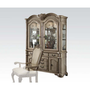 Hutch & Buffet Hutch with Touch Light Function Hutch Storage: 2 Glass Doors with 2 Glass Shelves Inside (Back Mirror Panel) Buffet Storage: 5 Drawers, 2 Wood Doors Buffet Drawer: Center Metal GLIDE Drawer , Felt Lined Top Drawer Collection Chateau de Vill