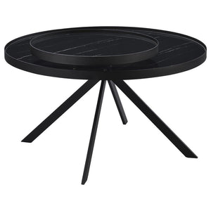 Briggs - Round Marble Printed Glass Top Coffee Table - Black