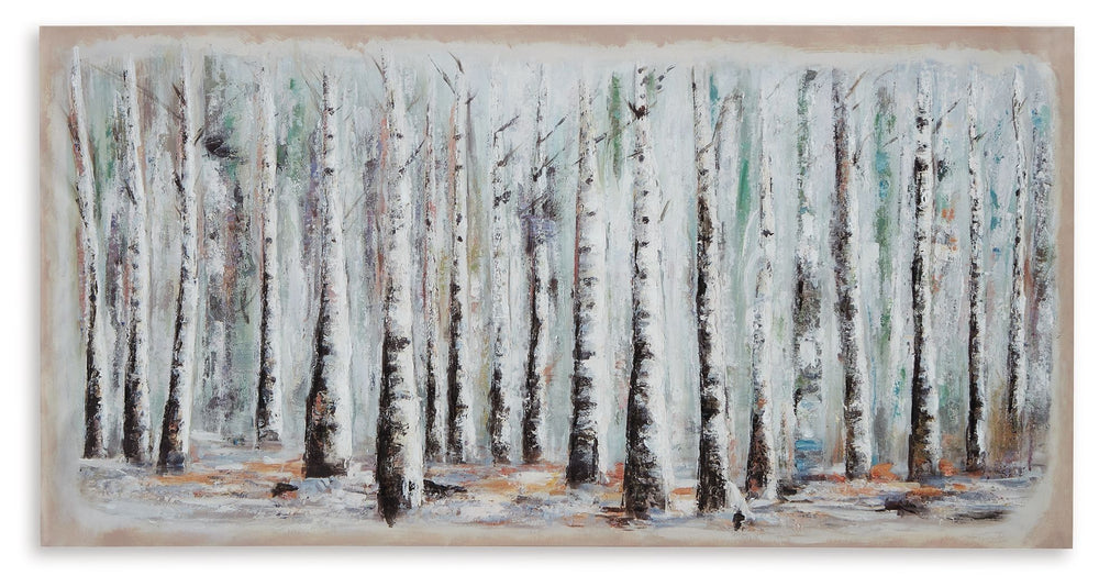 Bring the beauty of nature indoors with this wall art. Its shades and shadows invite you into the treescape, with hand-painted embellishments adding stunning detail. Hang this statement piece in the living room or a home office to incorporate a tranquil t