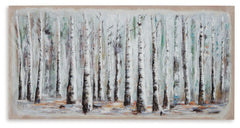 Bring the beauty of nature indoors with this wall art. Its shades and shadows invite you into the treescape, with hand-painted embellishments adding stunning detail. Hang this statement piece in the living room or a home office to incorporate a tranquil t