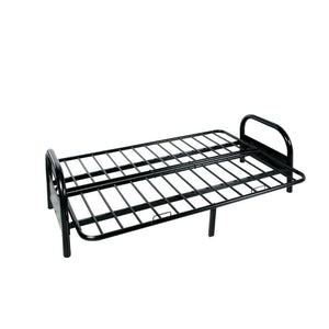  its smooth black finish matches well with any color. This frame is convertible from L shape seating to lay flat positio