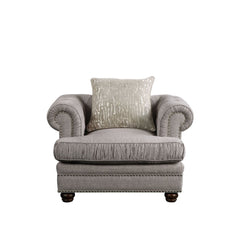 KD Leg, w/1 Pillow â€¢ Features: Button Tufted (Back, Arms), Nailhead Trim (Arms & Base), Pillows w/Down Feather Filling â€¢ Tight Back & Loose Seat Cushion (1+1) â€¢â€¢ CONSTRUCTION â€¢â€¢ SEAT: Down Feather & Foam Fill, Frame Solid Wood, Seat Cushion: W