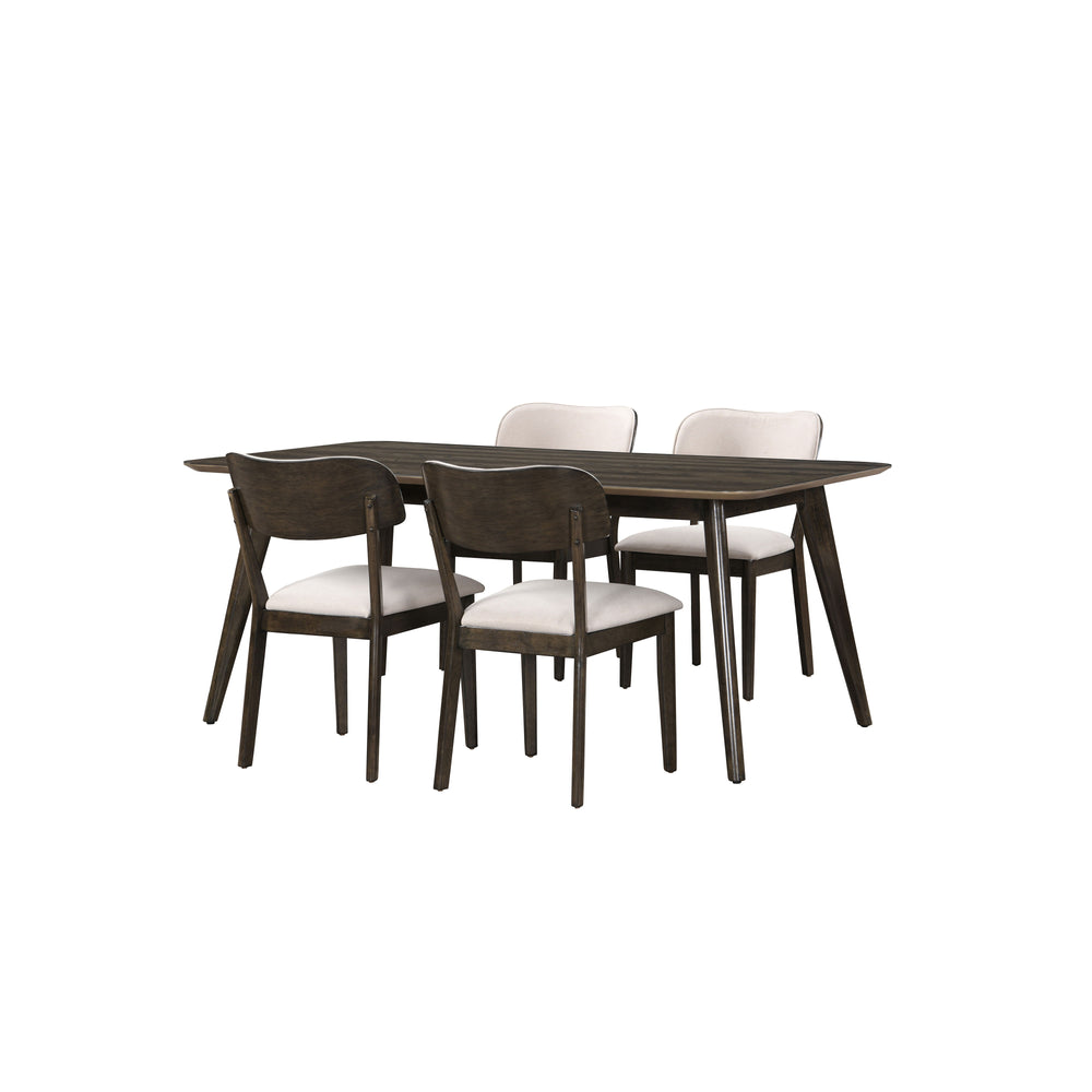 The Rex 5 Piece Mid-Century Modern Wood Dining Set in Walnut Brown is an ideal blend of style and practicality for your dining space. This set includes a 72" rectangular dining table and four chairs, all crafted from solid rubberwood, manufactured woods, 