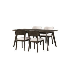 The Rex 5 Piece Mid-Century Modern Wood Dining Set in Walnut Brown is an ideal blend of style and practicality for your dining space. This set includes a 72" rectangular dining table and four chairs, all crafted from solid rubberwood, manufactured woods, 