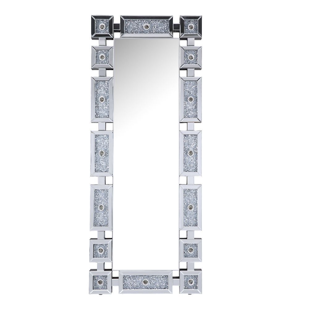 Noralie - Accent Floor Mirror -Faux Diamond Inlay - Mirrored & Faux Diamonds - 26-"<br/><br/><b>Product Features</b><ul><li>Accent Floor Mirror</li><li>Hollywood Lighted Mirror (Bulb Not Included)</li><li>Rectangular Shape</li><li>Beveled Mirrored Frame</