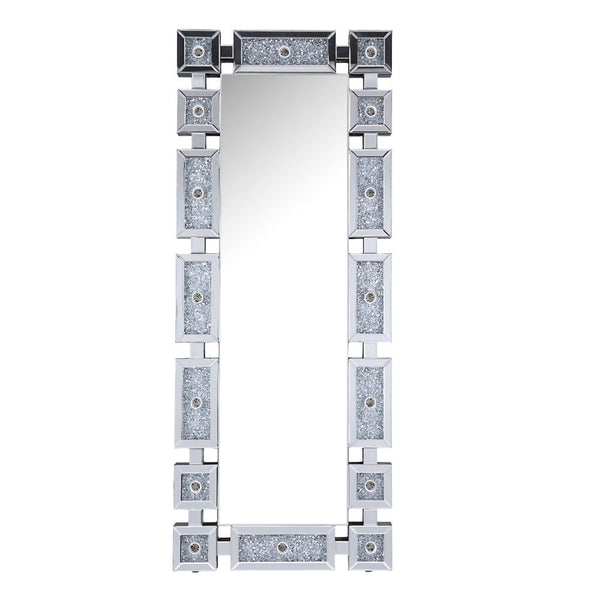 Noralie - Accent Floor Mirror -Faux Diamond Inlay - Mirrored & Faux Diamonds - 26-"<br/><br/><b>Product Features</b><ul><li>Accent Floor Mirror</li><li>Hollywood Lighted Mirror (Bulb Not Included)</li><li>Rectangular Shape</li><li>Beveled Mirrored Frame</