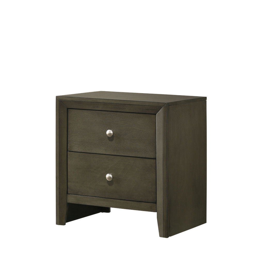 The Ilana contemporary bedroom set is expertly crafted with hand selected woods and veneers in a calming gray finish, featuring a modern slatted headboard design, low profile footboard and wooden tapered legs. With all matching case goods, this bedroom gr