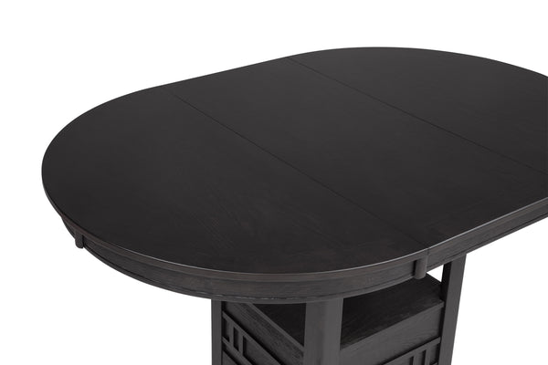  round table features a removeable leaf and a open shelf base