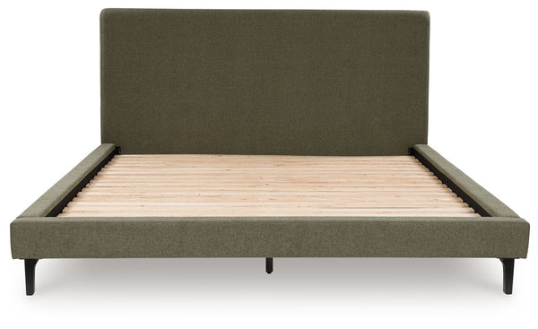 retooled for todayâ€™s trends. This California king upholstered bed puts an elevated twist on mod aesthetics. Its chic sage green hue reflects the mid-century vibes you love