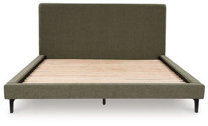  retooled for todayâ€™s trends. This king upholstered bed puts an elevated twist on mod aesthetics. Its chic sage green hue reflects the mid-century vibes you love