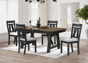 Transform your dining space with this stunning blend of rustic charm and modern elegance. Featuring a rich two-tone finish, the dual draw leaf tabletop beautifully contrasts with the deep, bold base, creating a striking yet inviting aesthetic. The trestle