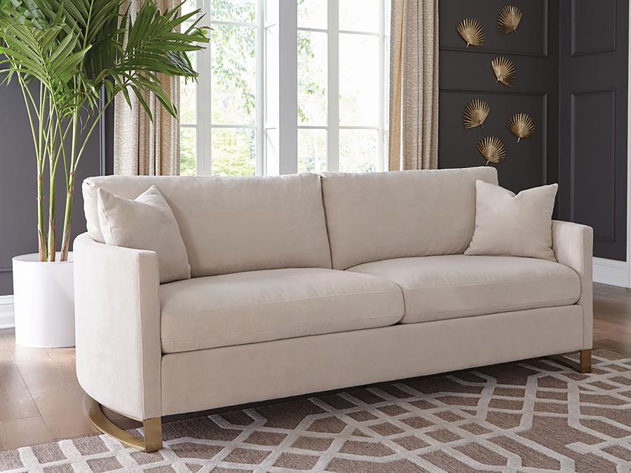 Cool opulence meets magnificent comfort in this plush sofa. It-'s fashioned with kiln-dried solid pine wood, velvet, and foam with accent pillows for additional style and plush comfort. Reversible feather blend cushioned seat backs offer unsurpassed relax