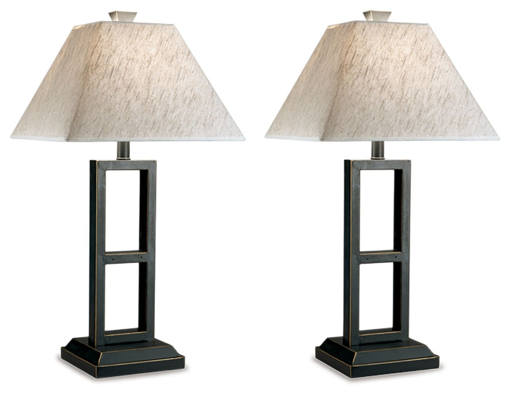Open-ended style. This table lamp offers a strong linear design, with a rustic metal base softened by the textural waves of a chic linen-look shade. We love how the center cutouts keep these table lamps so light and airy.<br><br><b>Additional Dimensions</