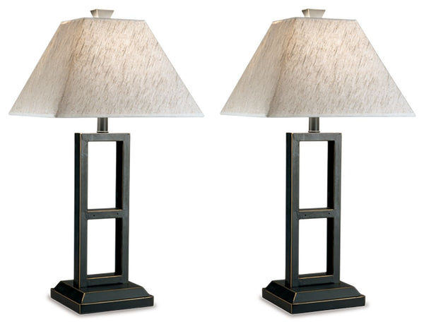 Open-ended style. This table lamp offers a strong linear design, with a rustic metal base softened by the textural waves of a chic linen-look shade. We love how the center cutouts keep these table lamps so light and airy.<br><br><b>Additional Dimensions</