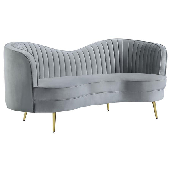 Transform a conventional space into a parlor-inspired retro room with this chic sculptural loveseat. Alluring curves infuse romance into a kidney-shaped loveseat created to become a focal point. This loveseat is fully encased in solid wood and covered in 