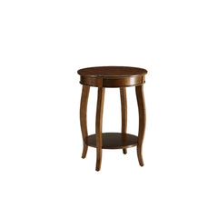 This Alberta side table will be your favorite accent piece with its round top form and stylized legs. Offered in four different colors: Antique White, walnut, red, and teal. One is sure to fit perfect with your style.<br/><br/><b>Product Features</b><ul><