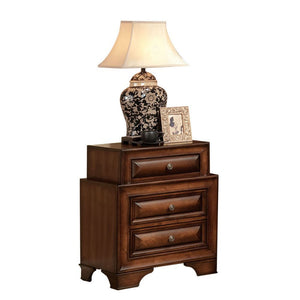The Konane nightstand with 3 drawers that are separated two layers with hardware knobs. All drawers have English dovetail with center metal glides with antique brush knob. Classic design is kept polished and refined with a rich brown cherry finish.<br/><b