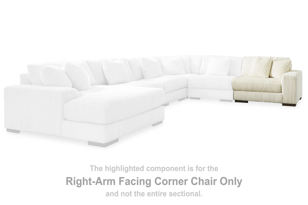This right-arm facing corner chair is made with polyester upholstery. Pairs with other items in the series to make a sectional.<br><br><b>Additional Dimensions</b><br><ul><li>Arm height: 24-"</li><li>Seat depth: 28-"</li><li>Seat height: 21-"</li><li>Top 