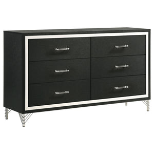 Accentuate surrounding decor with the sophistication of a modern six-drawer dresser. Designed for ample storage, it features a refined look with spacious drawers ideal for everything from clothing to accessories and linens. Its bold black finish is crisp 