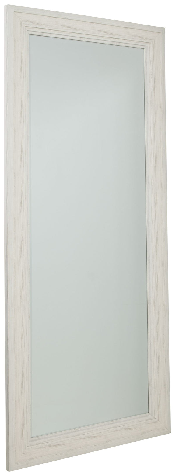 Transform your space into a vintage casual retreat. This floor mirror adds dimension while remaining versatile, with the ability to hang both vertically and horizontally. The antiqued white finish adds a subtle hint of color, making this mirror a must-hav