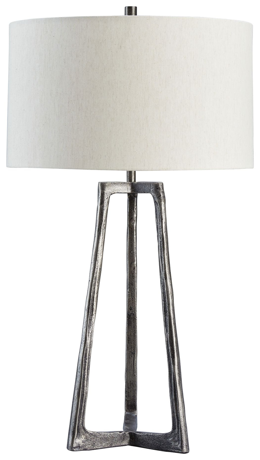 With its structural metal base and antiqued pewter-tone finish, this table lamp takes a decidedly different stance on style. Whether youâ€™re a fan of vintage chic or industrial hip, itâ€™s an illuminating choice.<br><br><b>Additional Dimensions</b><br><u