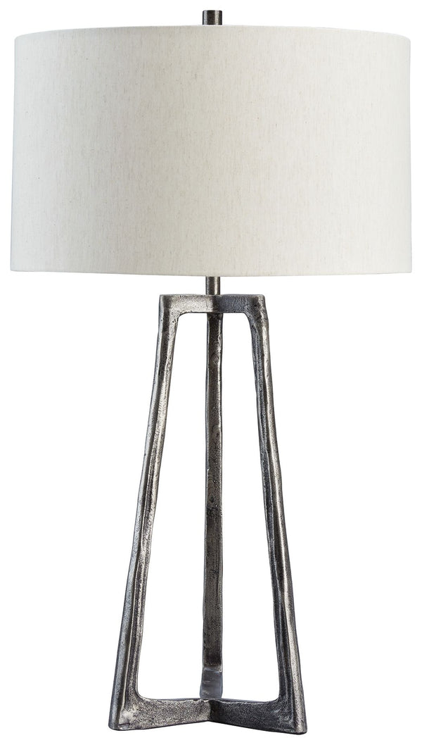 With its structural metal base and antiqued pewter-tone finish, this table lamp takes a decidedly different stance on style. Whether youâ€™re a fan of vintage chic or industrial hip, itâ€™s an illuminating choice.<br><br><b>Additional Dimensions</b><br><u