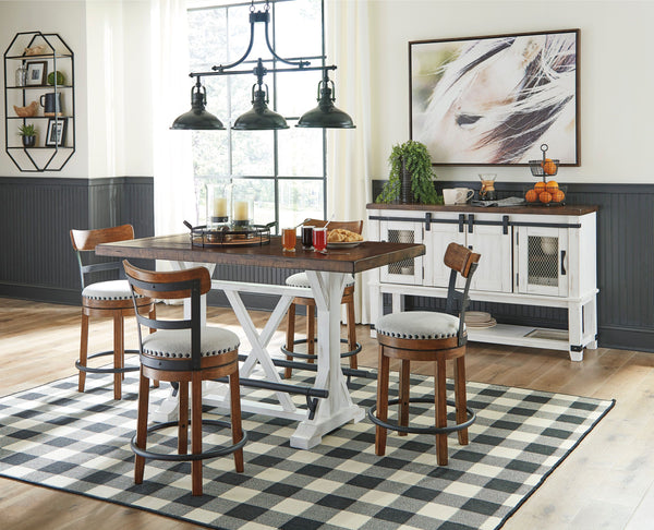 Rustic cottage styling. D546-01 white. D546-124/130 black metal, rustic brown finish, beige fabric cushioned seat. D546-224/230 black metal, rustic brown swivel seat. D546-324/330 black metal and distressed vintage white finish, beige swivel seat. D546-42