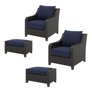 Introducing the Skye Outdoor Patio Chair and Ottoman Set in rich Navy Blue, a must-have addition to your outdoor space. Comprised of 2 Club Chairs and matching Ottomans, the Skye is crafted with durable aluminum frames and a baked-on powder finish to ensu
