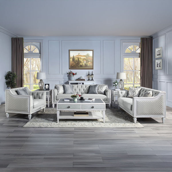 Katia - Loveseat - Light Gray Linen & Weathered White Finish