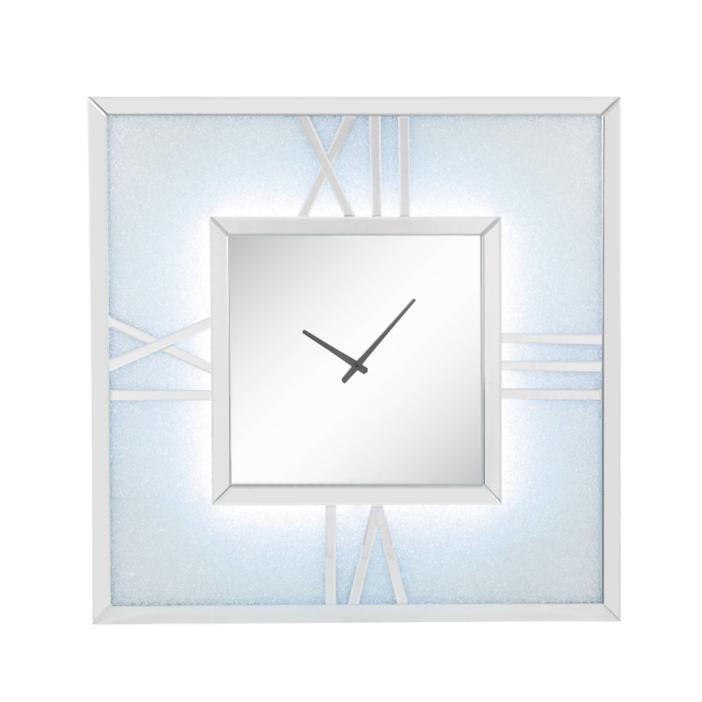 This Noralie square wall clock is covered in beveled mirrored panels that highlight its glamorous style. Featuring crushed acrylic faux diamonds that will naturally attract the eye. Durable engineered wood supports the frame. The clock face comes with a t