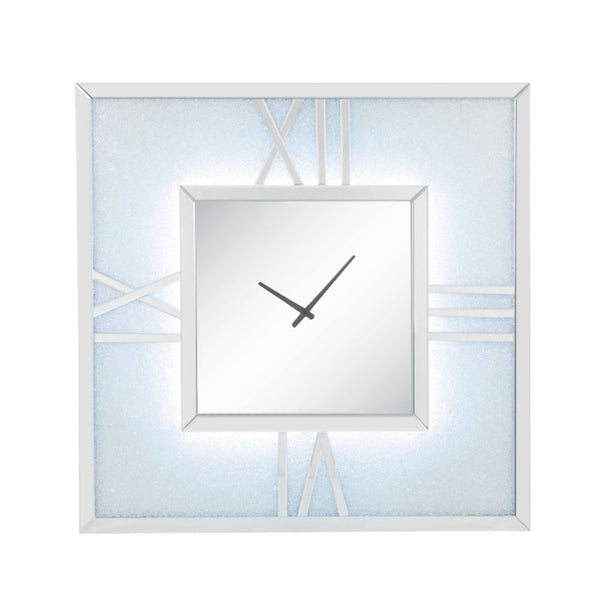 This Noralie square wall clock is covered in beveled mirrored panels that highlight its glamorous style. Featuring crushed acrylic faux diamonds that will naturally attract the eye. Durable engineered wood supports the frame. The clock face comes with a t