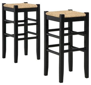 Bring the vintage casual vibe you love to the kitchen with this bar stool. A stylish seating solution in a chic black finish, this charming stool completes your dining space with ease. The woven seagrass seat and wood stretchers create an effortlessly bea