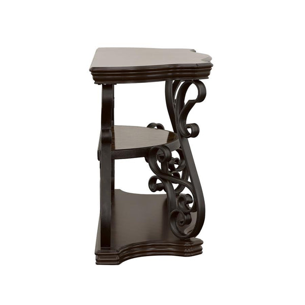  while the ornate scrollwork on the dark bronze powder-coated metal l