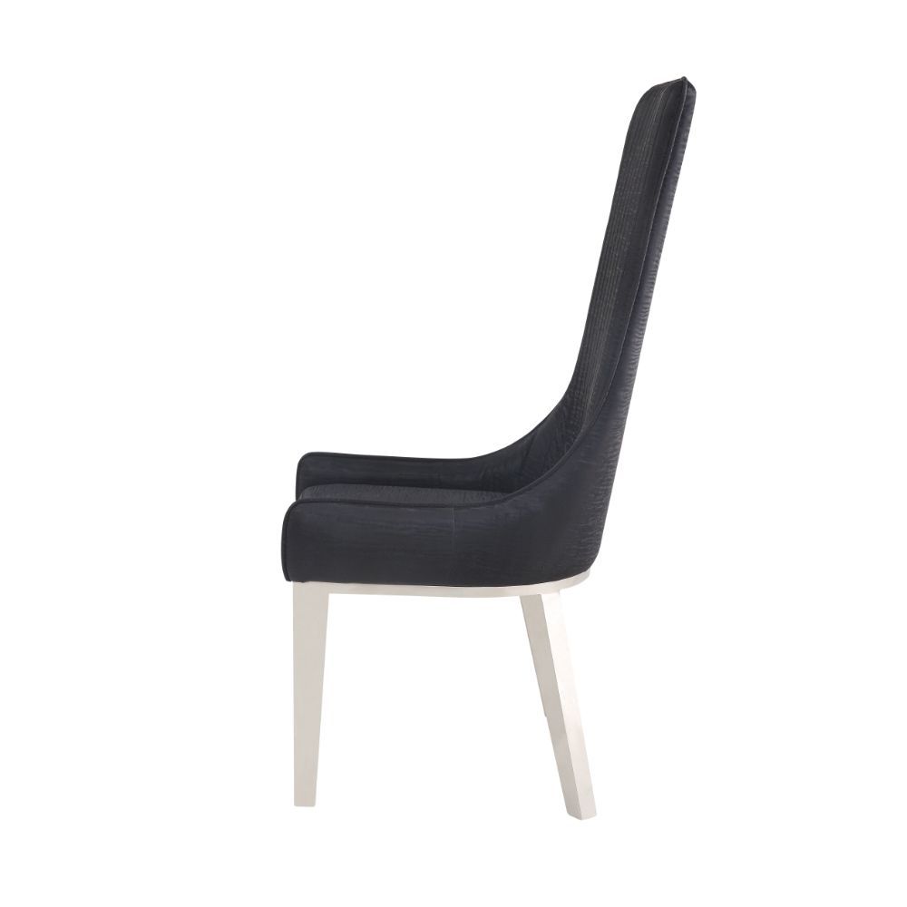 Dining Chair (High Back) Stationary Seat: Standard Dining Height Padded SEAT & BACK: PU () Stainless Steel Apron Seat Padded Backrest (Inside Channeled Pattern) [sc] Stainless Steel Square-Tapered Leg Sloped Low Armrest: Padded<br/><br/><b>Product Feature