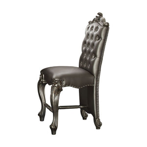 KD, Armless Chair Padded SEAT & BACK Cushion, Nailhead Trim BACKREST (Button Tufted Inside): Scrolled Crown, Fully Silver PU SEAT: Silver PU & Scalloped Apron Wooden Cabriole Legs w/Scrolled Motifs (Poly Resin with Antique Contrast Finish)<br/><br/><b>Pro