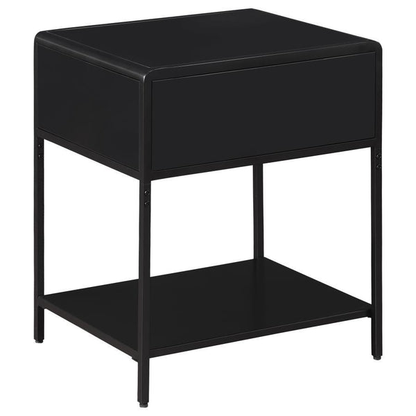 Amherst - 1-Drawer Radio Weave Rattan Metal Side Table - Black